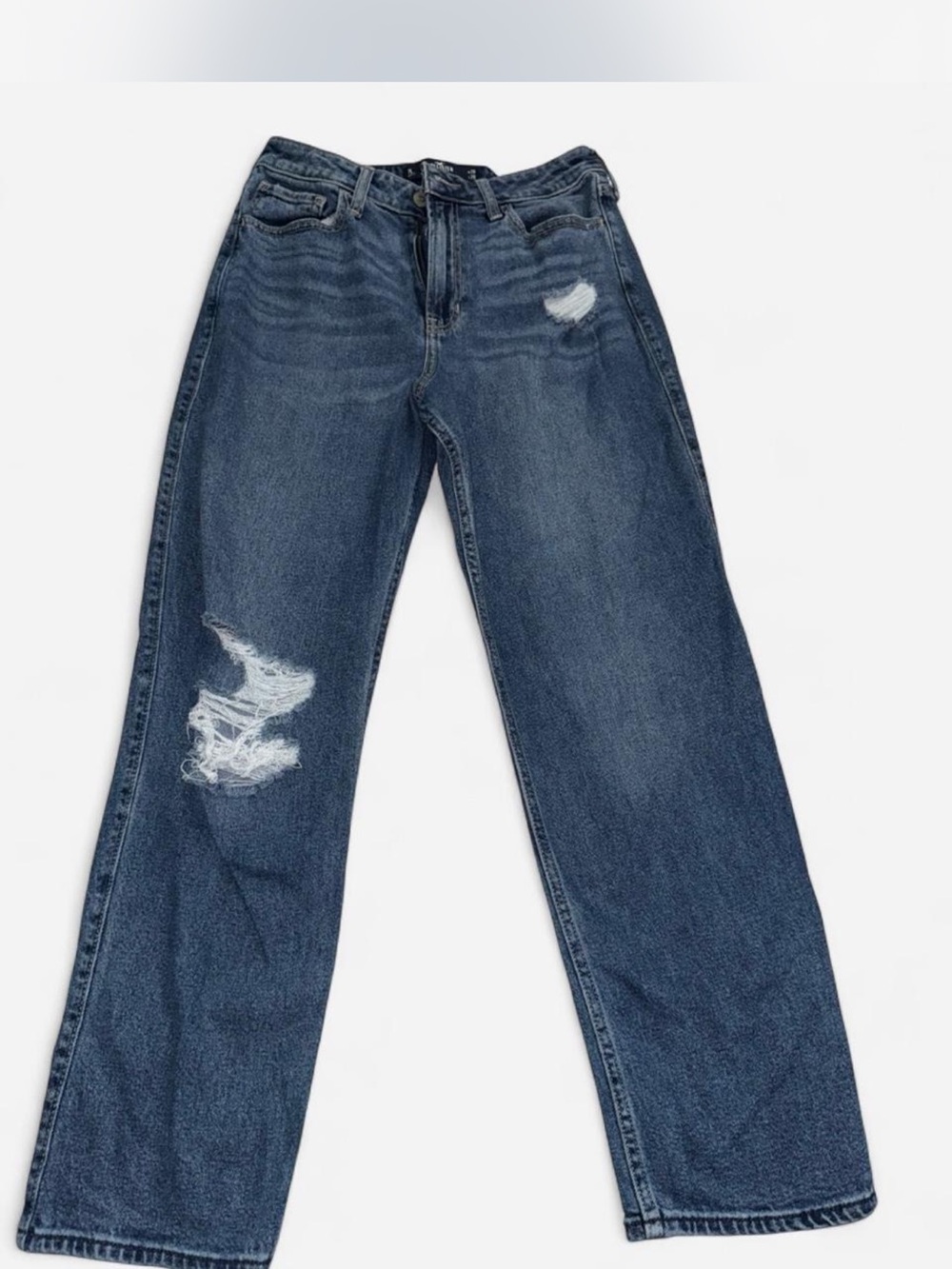 Hollister Women's Straight-Leg Distressed Jeans - Dark Blue